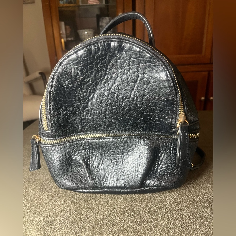 ZARA Woman Black Mini Backpack Minimalist Dome Bag Gold Hardware